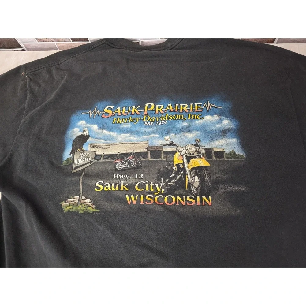 Vintage 2000 Harley Davidson Sauk Prairie WI HOG Hospital T-Shirt XL Free Spirit - Picture 9 of 16
